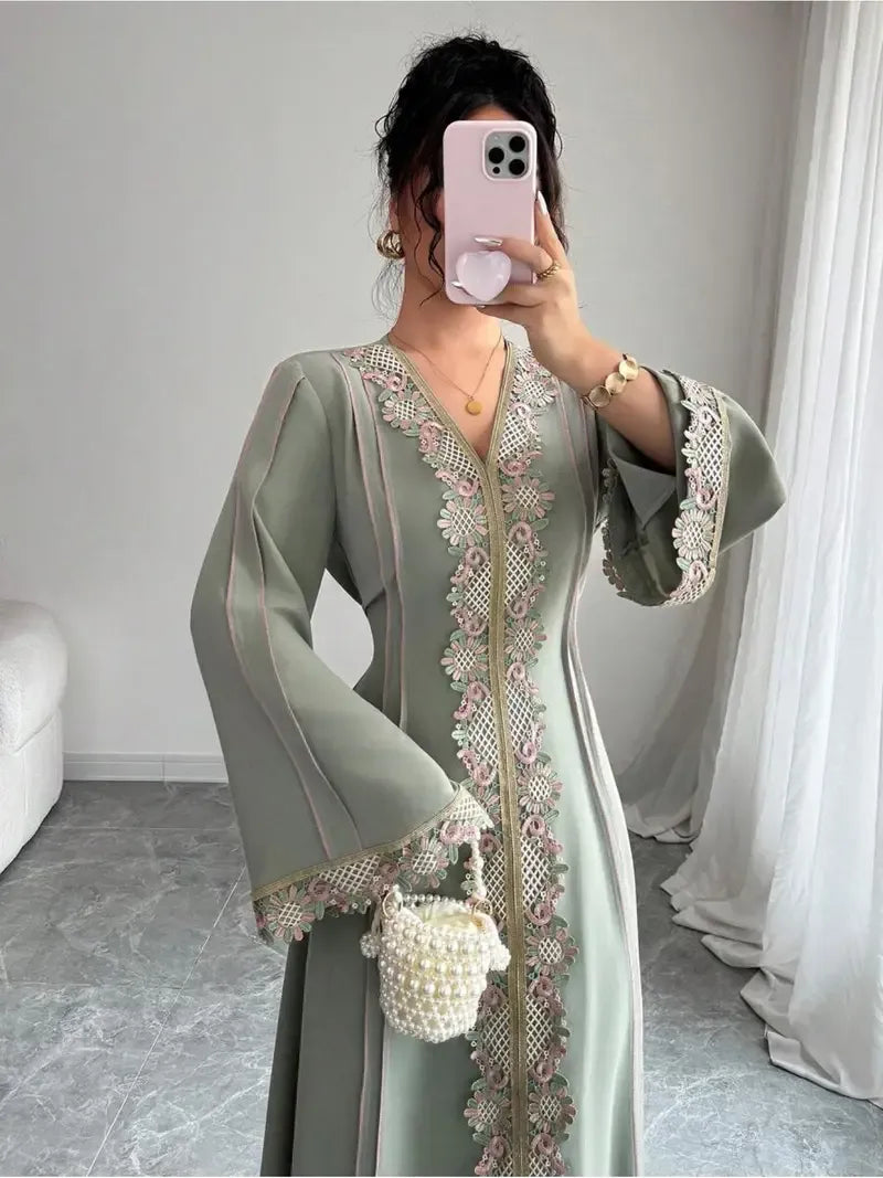 Women's V-Neck Lace A-Line Dress with
