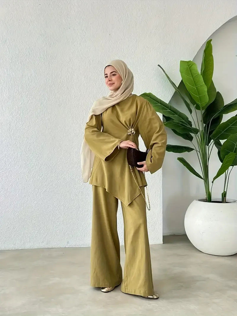 Elegant Olive Green Wide-Leg Pantsuit for Women