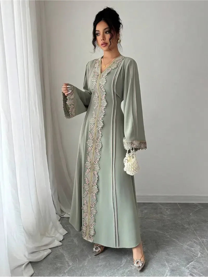 Women's V-Neck Lace A-Line Dress with