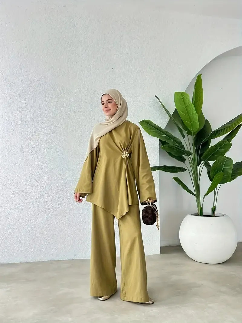 Elegant Olive Green Wide-Leg Pantsuit for Women