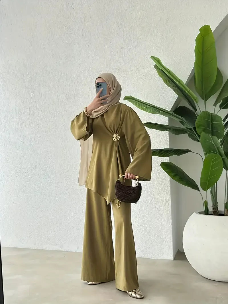 Elegant Olive Green Wide-Leg Pantsuit for Women