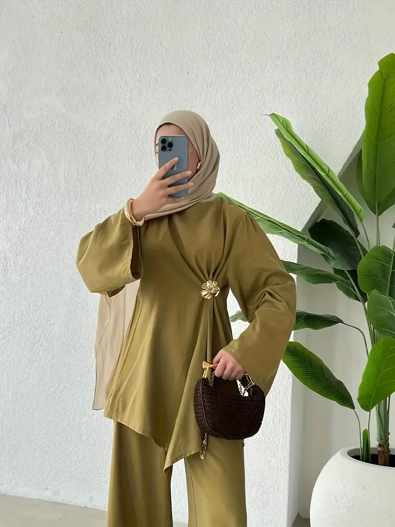 Elegant Olive Green Wide-Leg Pantsuit for Women